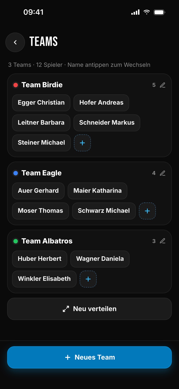 Teams mit ihren Spielern einteilen